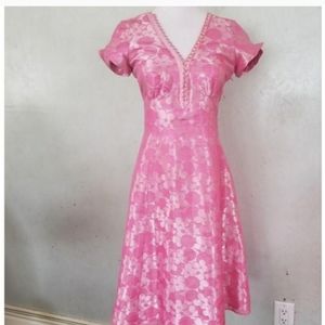 Marc Jacobs Pink Floral Metallic Cocktail Dress